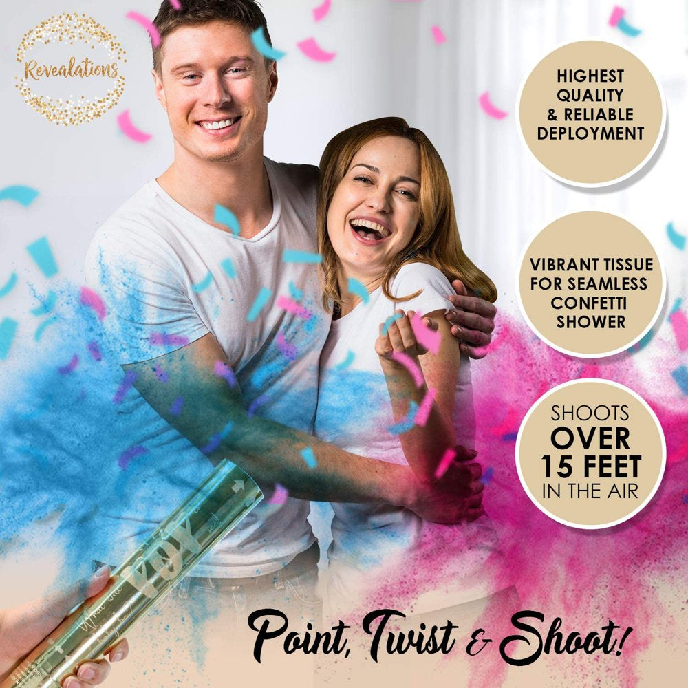 Gender Reveal Confetti Powder Cannon - Set of 4 Blue