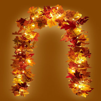 2 Pack Fall Maple Garland with 40 LED for Home Wedding Party Christmas - 5.8Ft/Pc