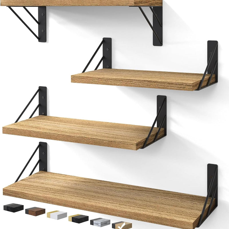 Wall Mounted Floating Shelves for Storage and Decor, Rustic Wood Shelves for Any Room
