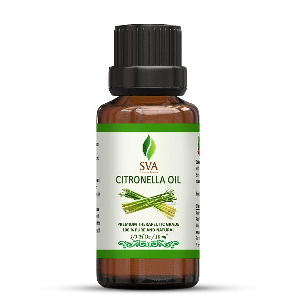 SVA Citronella Essential Oil - 1/3 Oz (10 ML) 100% Pure & Natural Therapeutic Grade Oil for Skin, Body, Diffuser, Candle Making