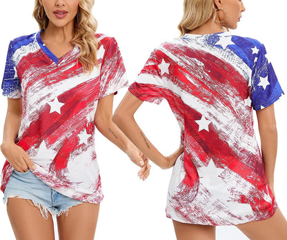 Women's Casual American Flag T Shirt 4th of July Short Sleeve Tee USA Patriotic Summer Blouse Tops…