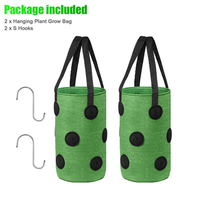 2Pcs Strawberry Grow Bags, 13 Holes Upside-Down Hanging Planters for Tomato, Chili, Pepper, and Vegetable, Green