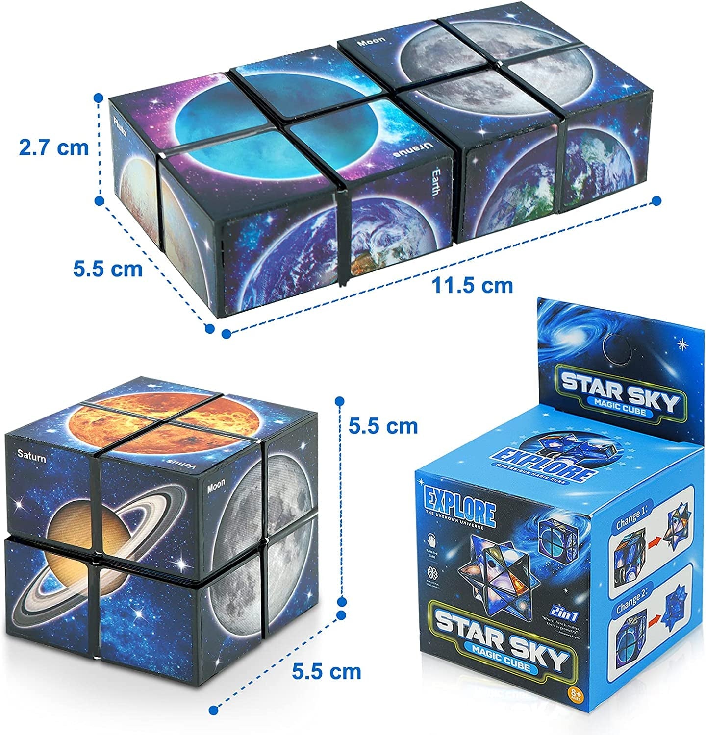 Magic Cube 2 in 1 Set, Magic 3D Puzzle Cubes for Kids and Adults