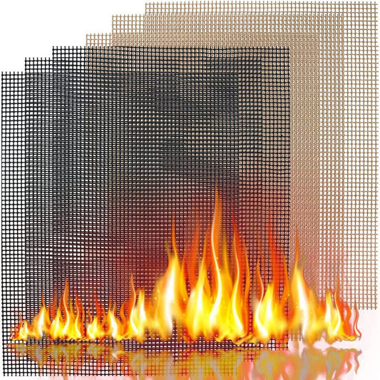 Set of 6 Non-Stick Barbecue Grill Sheet Liners - Grilling Mats - Works on Electric Grill, Gas, Charcoal 15.75 x 11.8in
