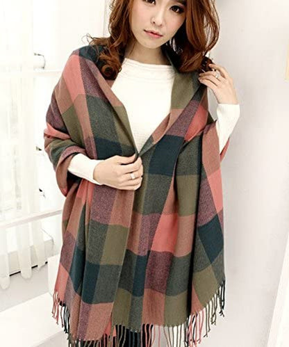  Women's Plaid Warm Shawl Scarf 