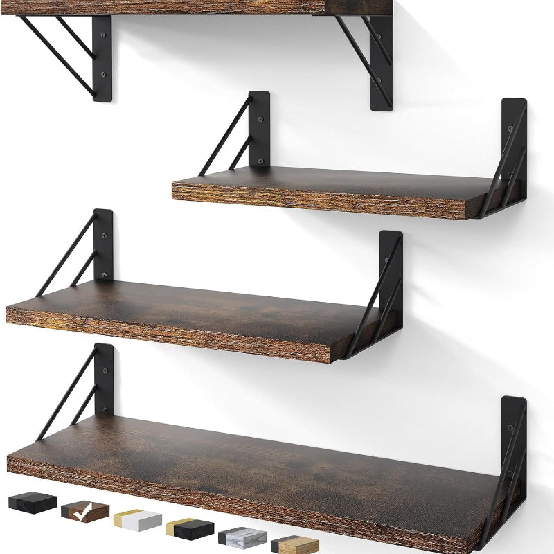 Wall Mounted Floating Shelves for Storage and Decor, Rustic Wood Shelves for Any Room