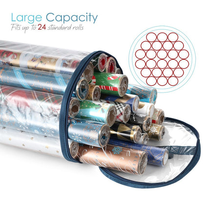 Holiday Christmas Wrapping Paper Storage Bag Fits 14-20 Rolls Upto 40 Inches Long, Slim Underbed Design Gift Wrap Organizer, Zippered Wrapping Paper Roll Bag, Waterproof