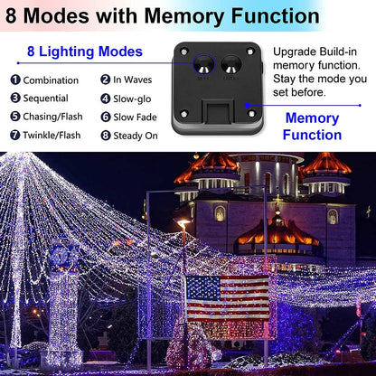 4th of July Patriotic Decorations for Home Outdoor Lights-Red White Blue Solar String Lights,2Pack Each 100LED 33ft 