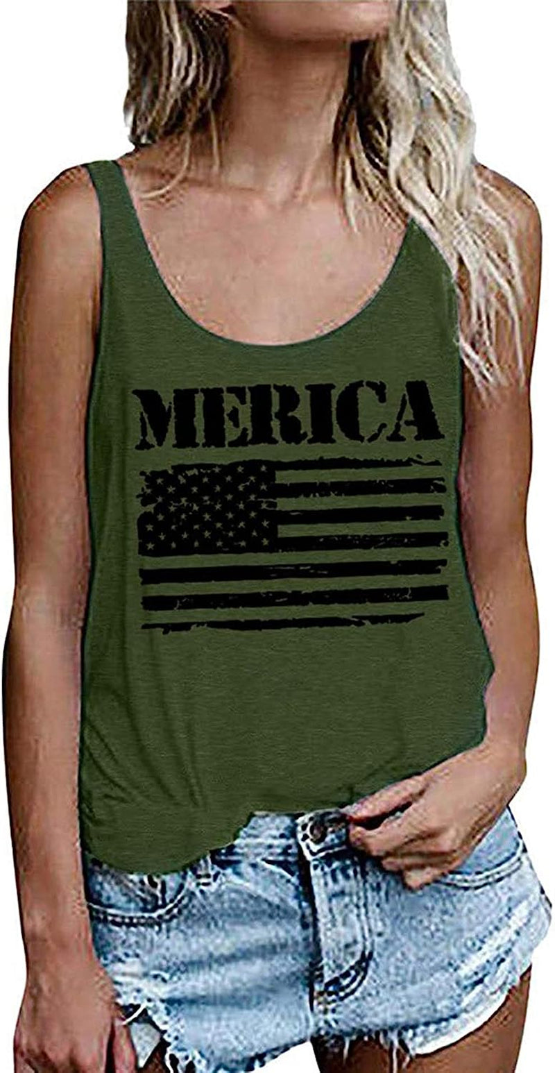  Women's American Flag Camo Sleeveless Tank Tops 4th of July Racerback Bowknot Stripes Patriotic T Shirts