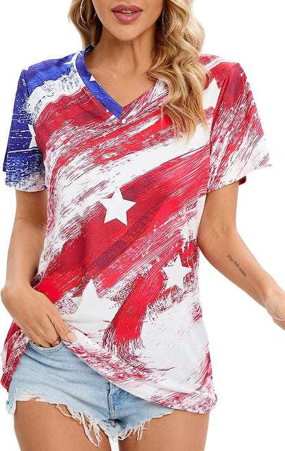 Women's Casual American Flag T Shirt 4th of July Short Sleeve Tee USA Patriotic Summer Blouse Tops…