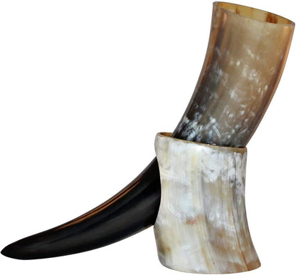 Viking Drinking Horn Mug | Handmade Drinking Horn with Mjolnir Engraved Tankard | Food Safe Medieval Game of Thrones Horn | For Hot & Cold Drink (1 Piece)