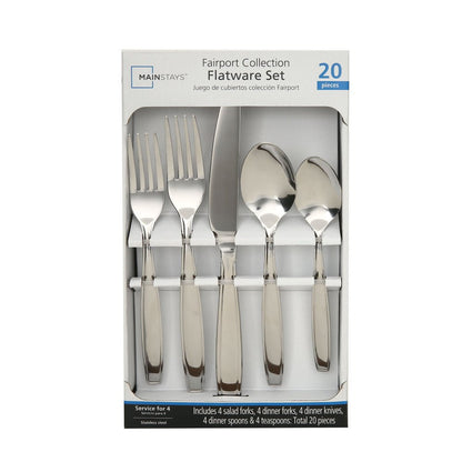20 Piece Stainless Steel Flatware Set, Silver, Tableware Service for 4