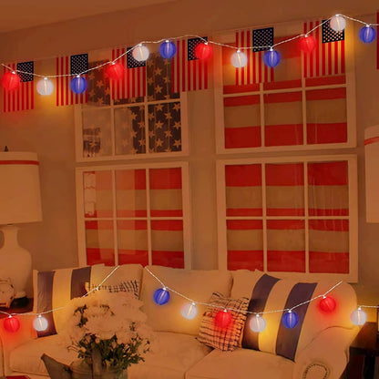 8.5Ft Red White Blue Lantern String Lights, 4th of July Decor Lights with 10 Red White Blue Lanterns Connectable Patriotic Outdoor Lanterns Lights for Independence Day President Memorial Day