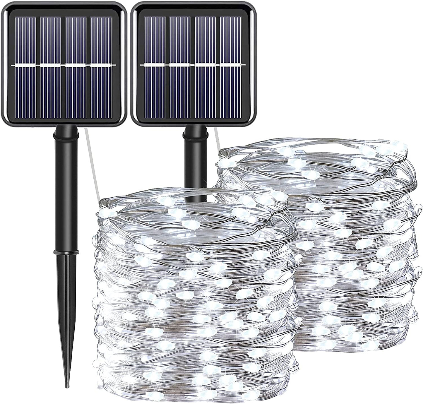 4th of July Patriotic Decorations for Home Outdoor Lights-Red White Blue Solar String Lights,2Pack Each 100LED 33ft 