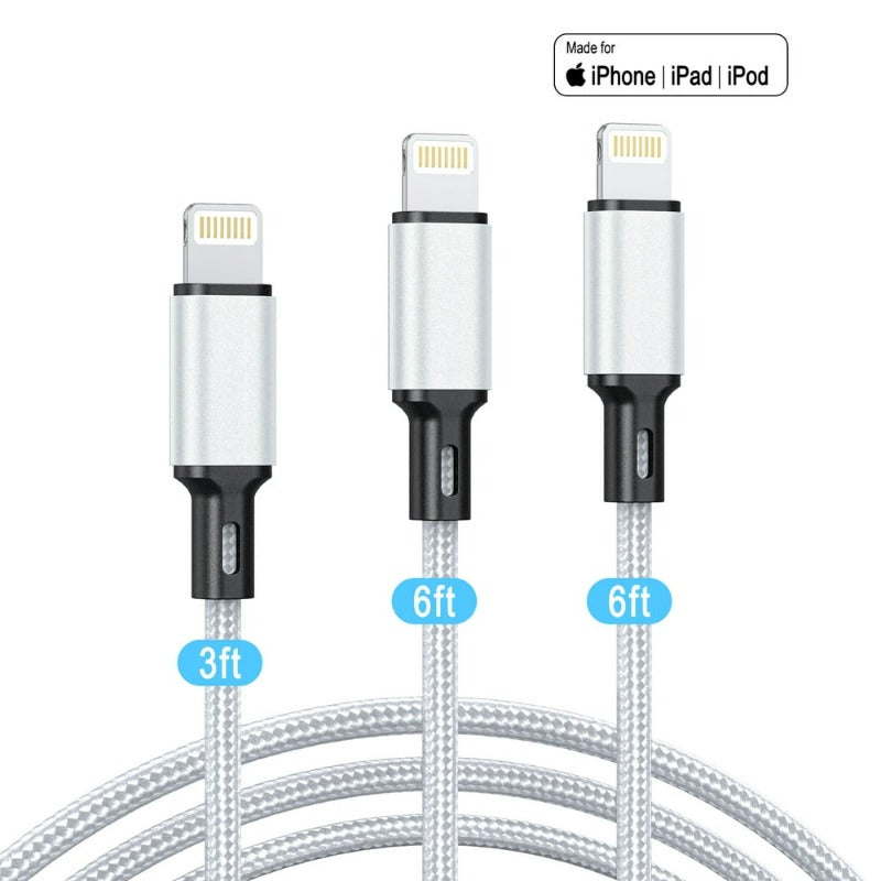 Mfi Certified Lightning Cable, 3Pack 3/6/6 FT Long Iphone Charger, Premium Nylon Iphone USB Cables, Fast Charging