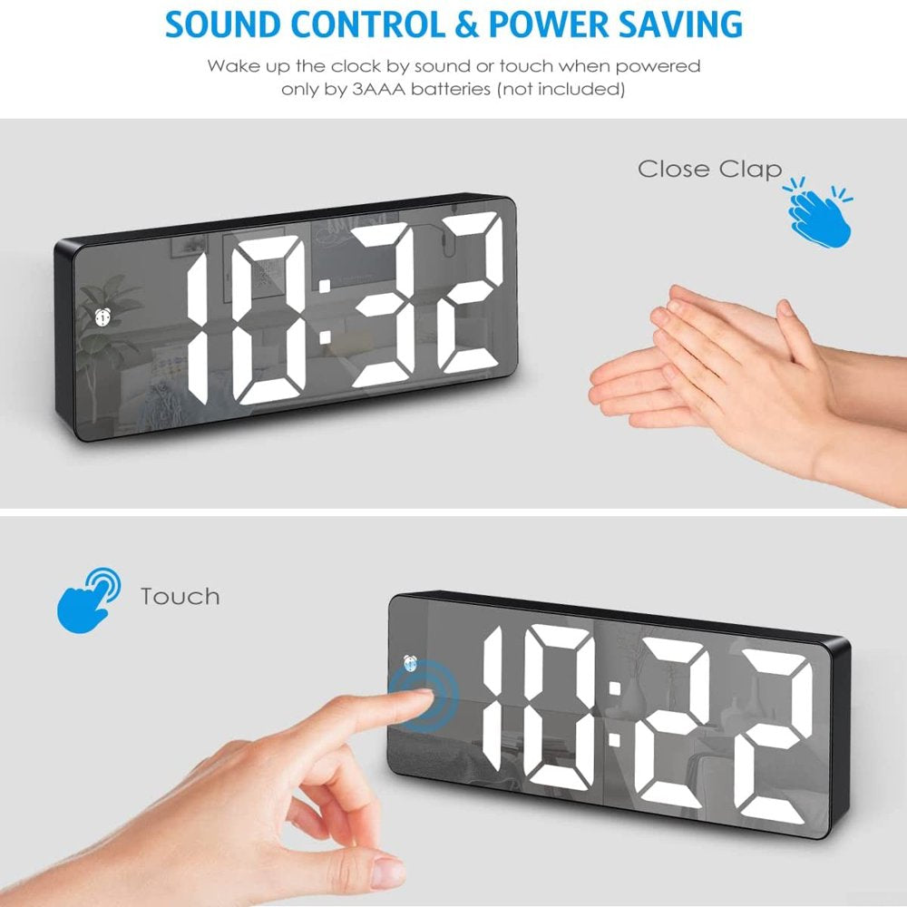 LED Digital Alarm Clock with Temperature Display & Adjustable Brightness