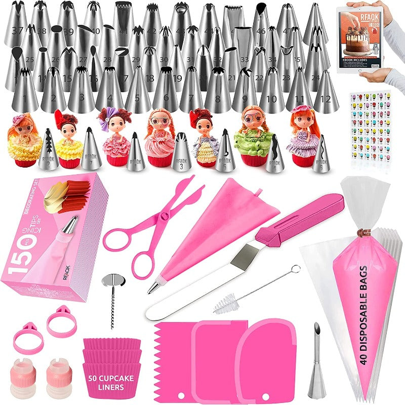 Piping Bags and Tips Set for Icing Cookies, Cupcakes & Cakes - 48 Numbered Cake Frosting Piping Tips with Reusable & Disposable Pastry Bags