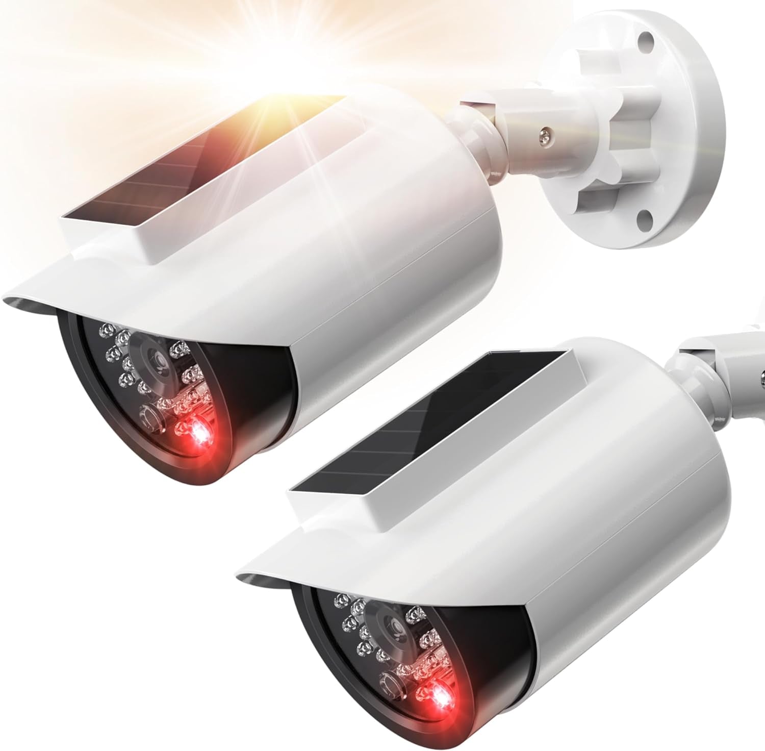 2 Pack Dummy Fake Security Camera with One Red LED Light at Night