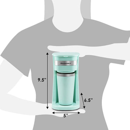 Personal Single-Serve Compact Coffee Maker Includes 14oz. Stainless Steel Interior Thermal Travel Mug