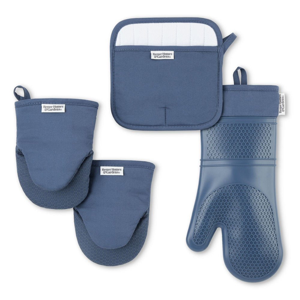 4 Pieces Better Homes & Garden Oven Mitt, Pot Holder, Mini Mitt Set, Indigo
