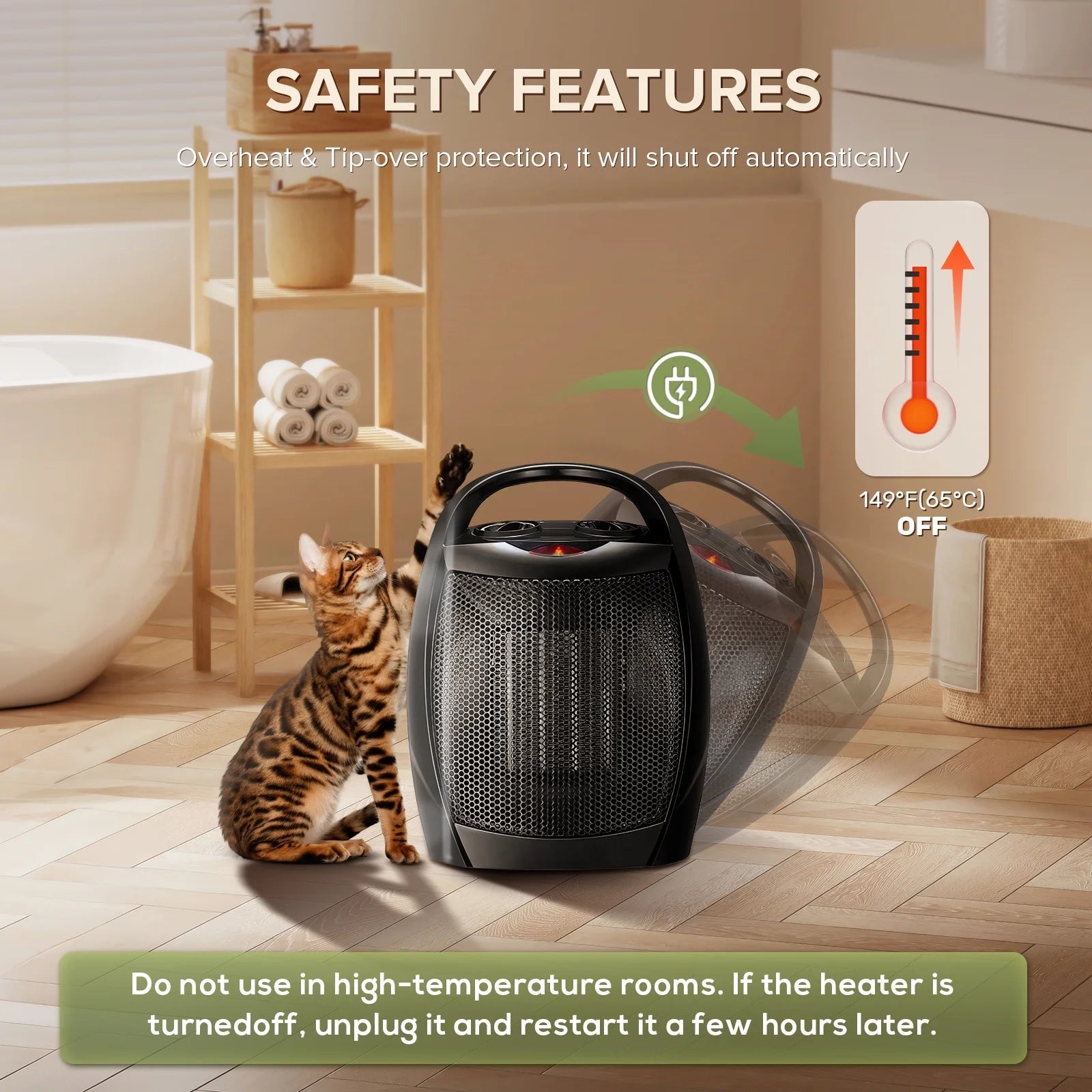  Portable Compact 950W/1500W Space Heater with Thermostat - ETL Certified 