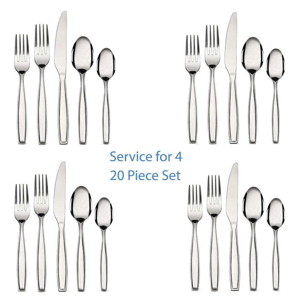 20 Piece Stainless Steel Flatware Set, Silver, Tableware Service for 4