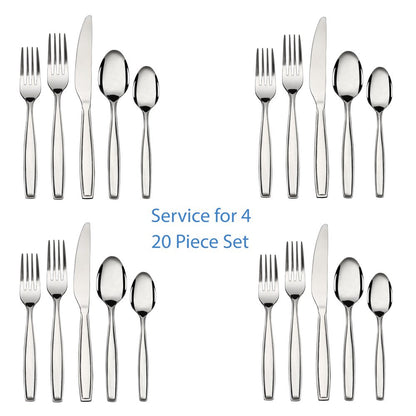20 Piece Stainless Steel Flatware Set, Silver, Tableware Service for 4