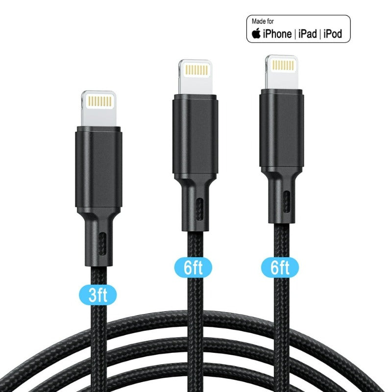 Mfi Certified Lightning Cable, 3Pack 3/6/6 FT Long Iphone Charger, Premium Nylon Iphone USB Cables, Fast Charging