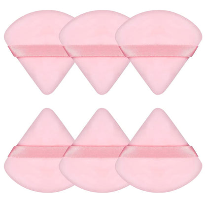 6 Pieces Powder Puff Face Soft Triangle Makeup Puff for Loose Powder Body Powder, Wedge Shape Velour Cosmetic Sponge for Contouring, Under Eyes and Corners, Beauty Makeup Tools