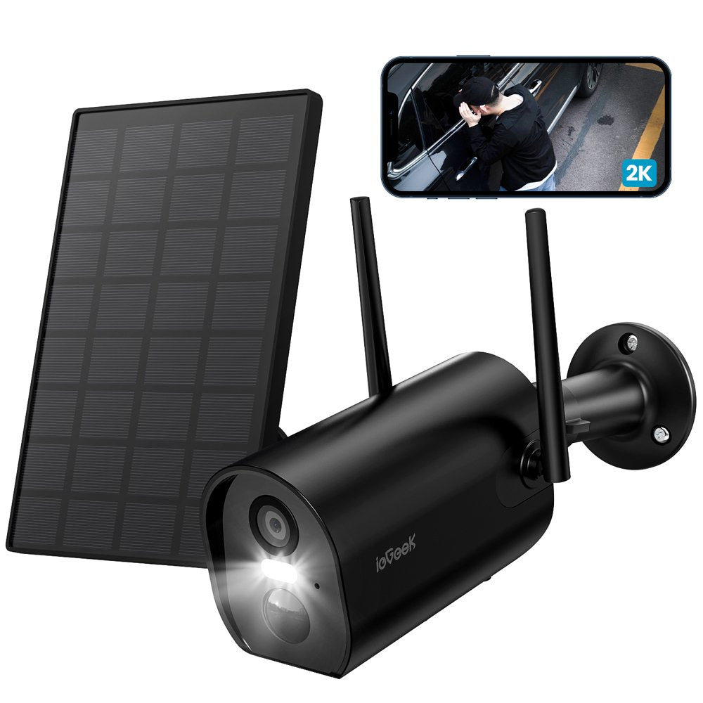Solar Wireless Security Cameras Outdoor, Wifi, Iegeek 2K Color Night Vision, Spotlight & Siren Alarm, Outdoor Camera with AI Motion Detection