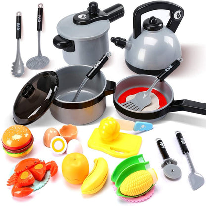 40PCS Kids Kitchen Pretend Play Toys Cooking Set with Pots and Pans Cookware Cutting Play Food Great Gift for Toddles Infant Boys Girls Play Inside
