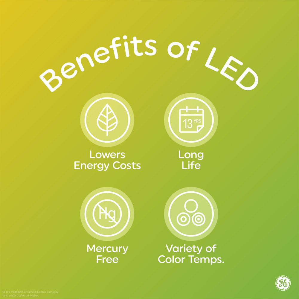 4Pk GE Soft White LED Light Bulbs, 60 Watt Eqv, A19 General Purpose