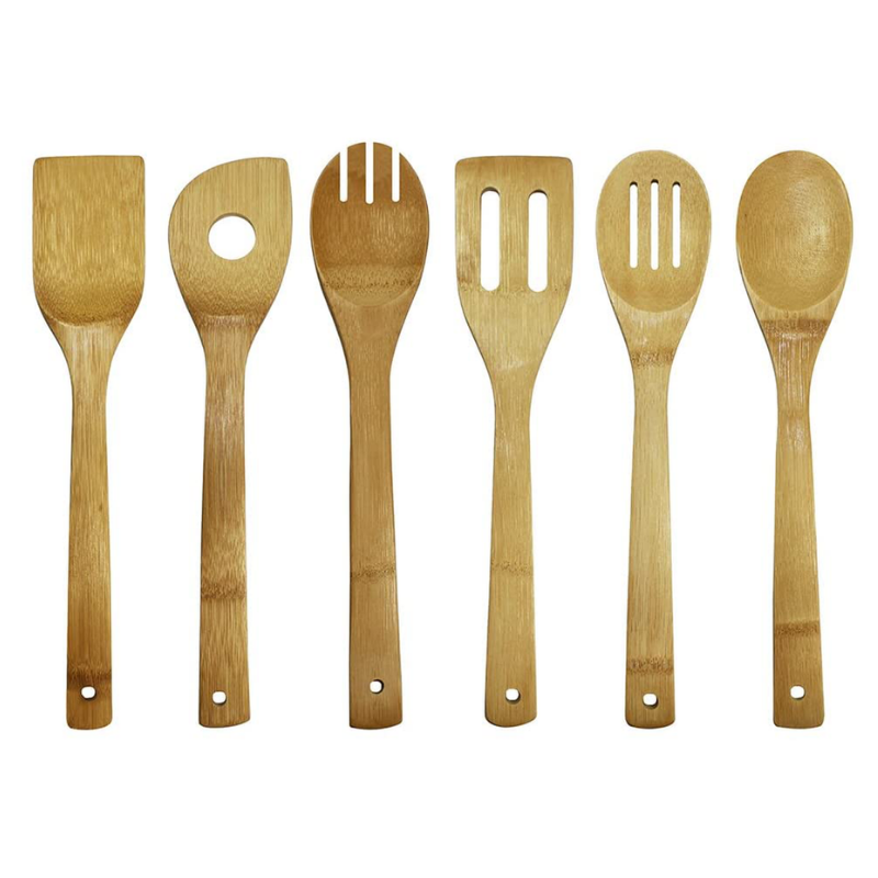 6 Piece Oceanstar Bamboo Cooking Utensil Set With Holes For Hanging