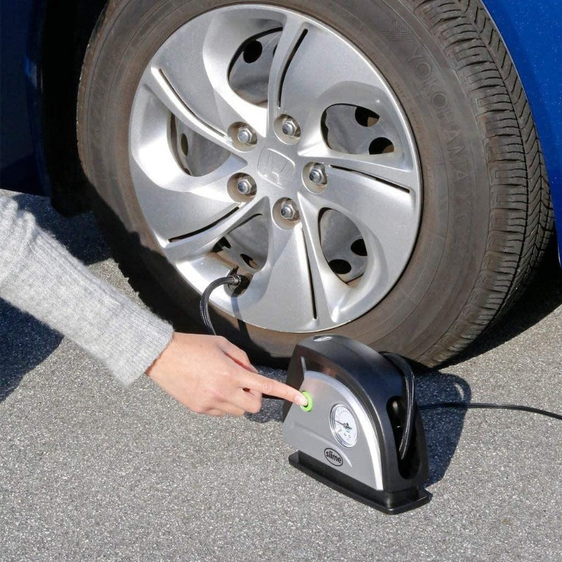 12V Tire Inflator, Portable Car Air Compressor with Analog 100 psi Dial Gauge, Long Hose and LED Light