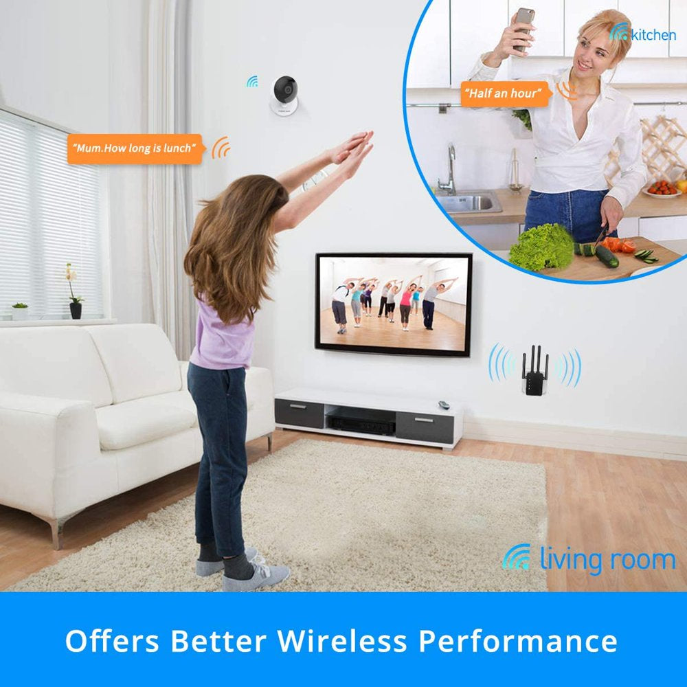 4 Antennas Wifi Range Extender, 1200Mbps Signal Booster Repeater Cover up to 2500 Sq.Ft, 2.4 & 5Ghz Dual Band 