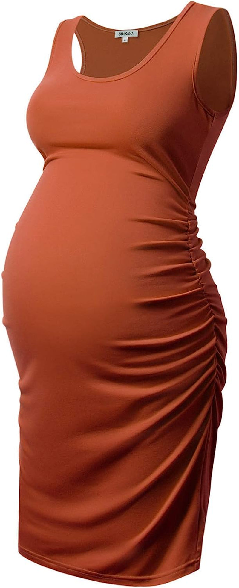  Maternity Tank Dress Bodycon Sleeveless Casual Short Ruched Midi Fitted Dress for Pregnant Women