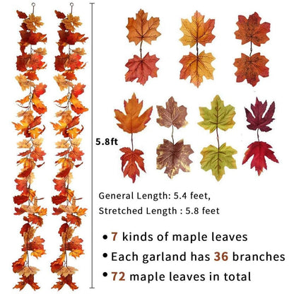 2 Pack Fall Maple Garland with 40 LED for Home Wedding Party Christmas - 5.8Ft/Pc