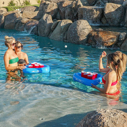 Pool Pong Rack Floating Beer Pong Set, Includes 2 Rafts and 3 Pong Balls