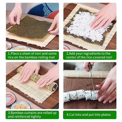 Sushi Making Kit, 2 Bamboo Sushi Mats and 1 Professional Sushi Bazooka Rice Roller, 2 Pairs of Bamboo Chopsticks, Avocado Slicer Holder Paddle Spreader, Rolling, Beginner Sushi Kit DIY at Home