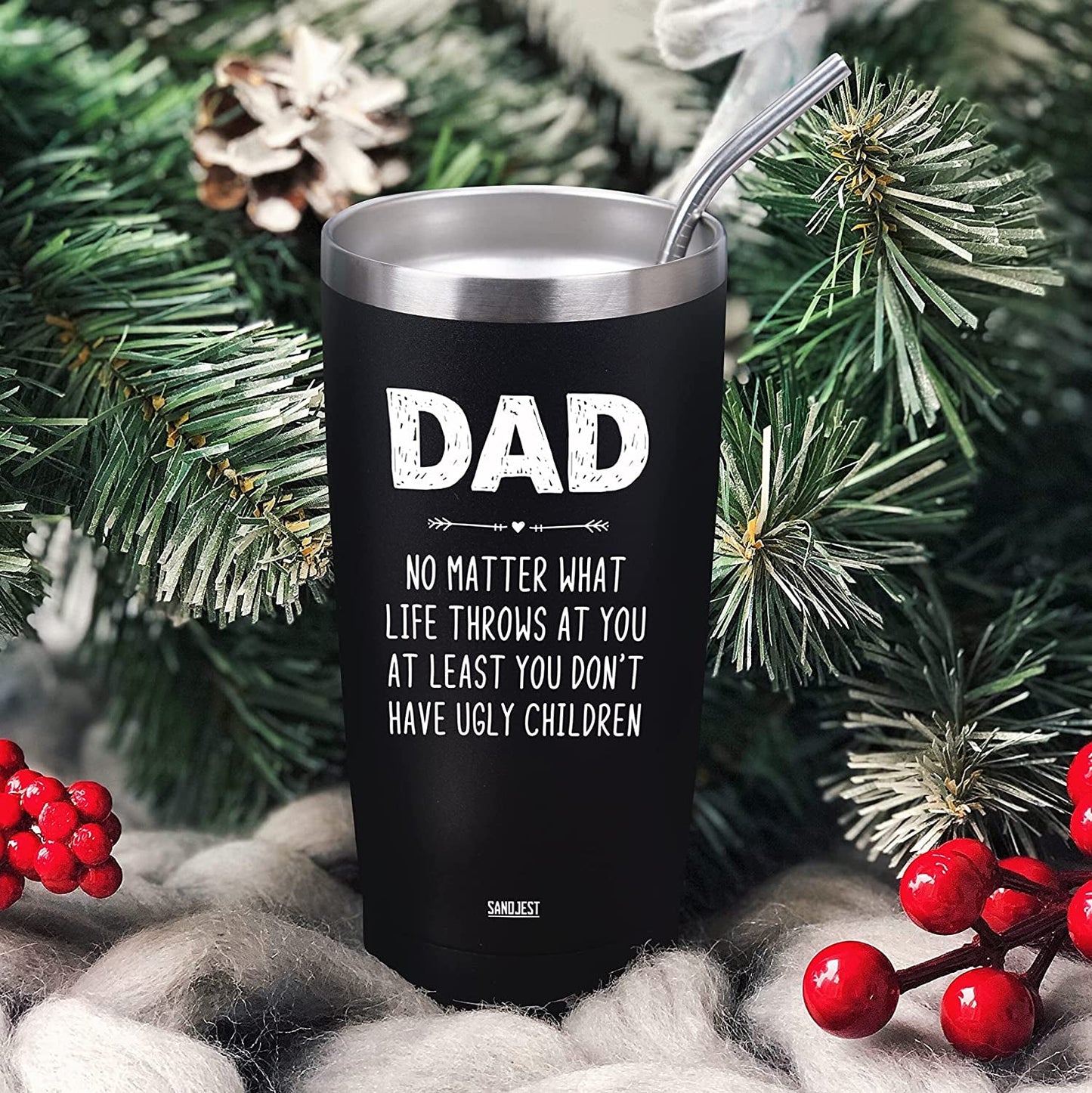  Dad Tumbler Gifts for Dad from Daughter Son - 20oz Stainless Steel Double-walled Insulated No Matter What Ugly Children Travel Mug Christmas, Birthday, Father's Day Gift Set with Lid & Straw