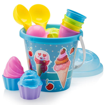 | Plastic Beach Toys for Sand, 16 Pcs. Ice Cream Mold Set for Kids 1.5-10 with Large 9" Beach