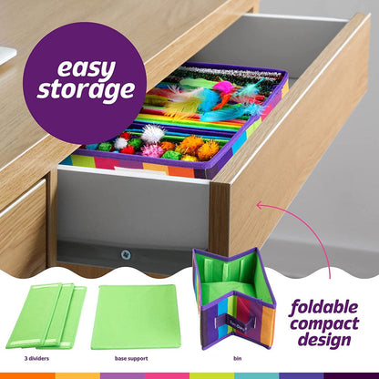 Arts & Crafts Supplies Kit with Storage Bin - Crafting Materials Box Kits for School or Gift Ages 3 to 8