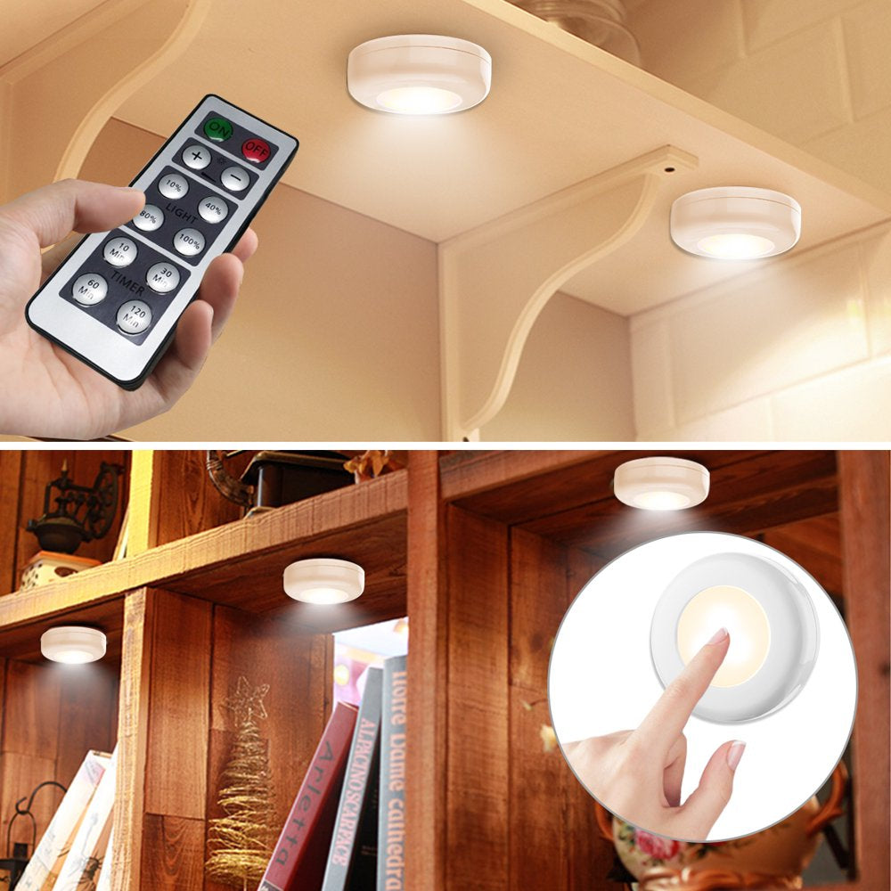 Puck Lights with Remote Elfeland 6 Pack Wireless LED Closet Lights under Cabinet Lighting Battery Operated under Counter Lighting Dimmable Night Lights Stick on Light(Warm White)