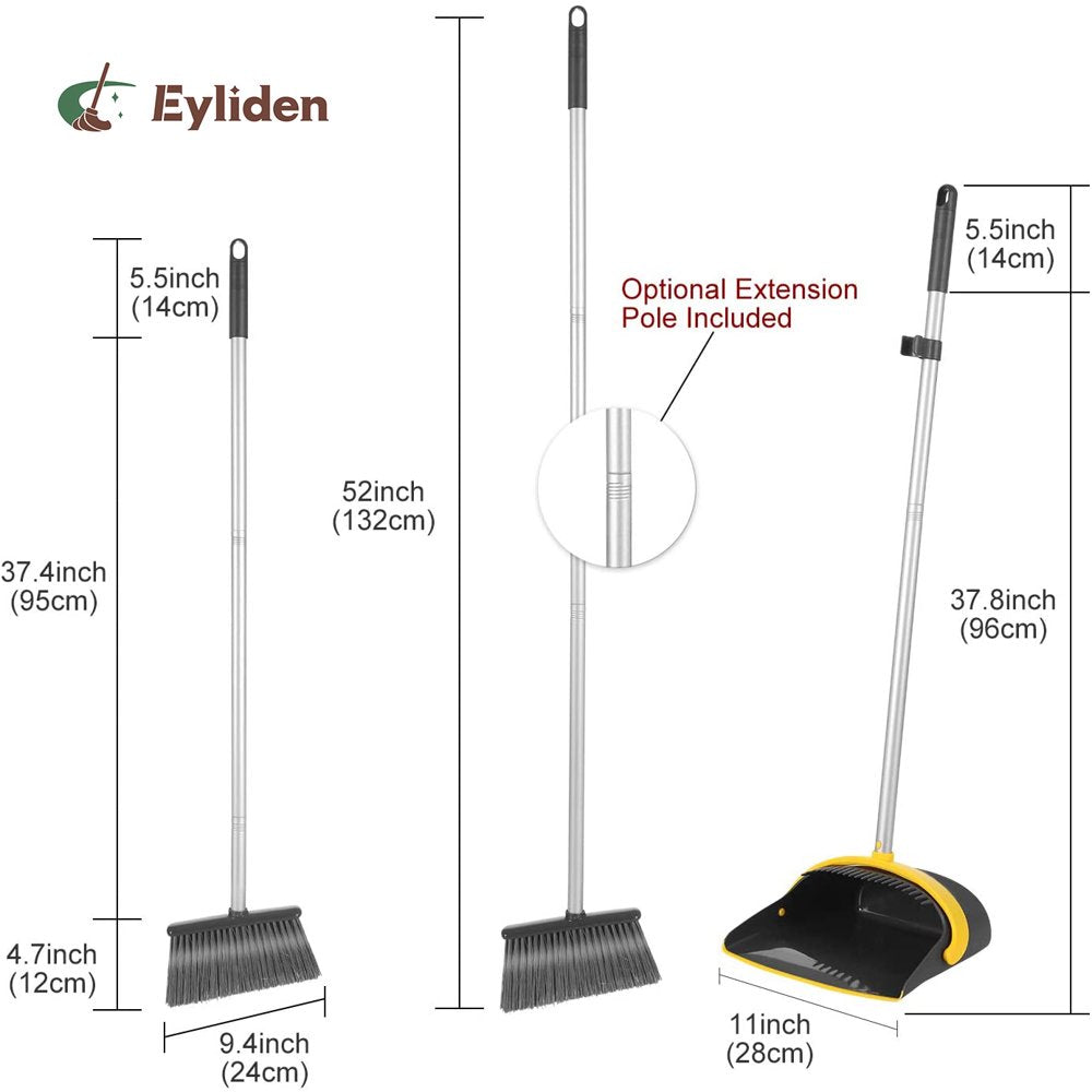Broom Plastic Dust Pan Set Bristles Light Weight 52" Broom Dark Grey
