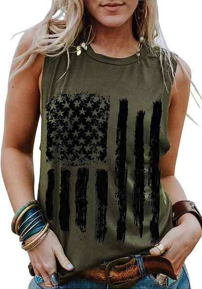  Women's American Flag Camo Sleeveless Tank Tops 4th of July Racerback Bowknot Stripes Patriotic T Shirts