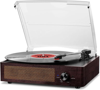 Vinyl Record Player Vintage Turntable for Vinyl Records with Speakers Belt-Driven Turntables Supports 3-Speeds, Bluetooth Wireless Playback