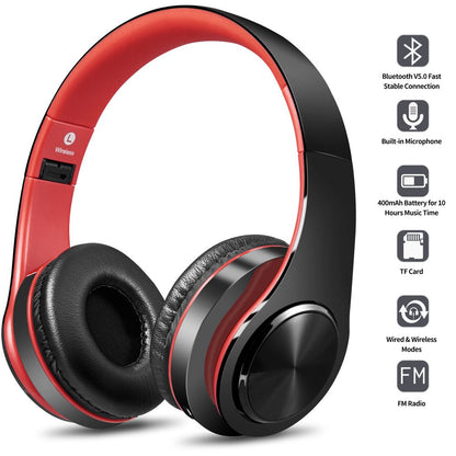 Bluetooth Over-Ear Headphones, Hi-Fi Stereo Wireless Foldable Headset with Soft Memory-Protein Earmuffs, Built-In Mic