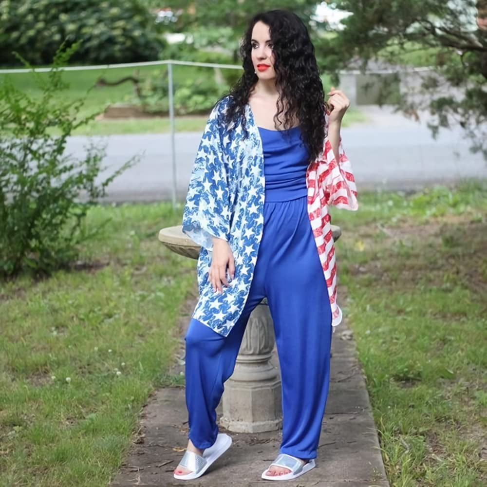 Women's American Flag Kimono  Cover Up Lightweight 