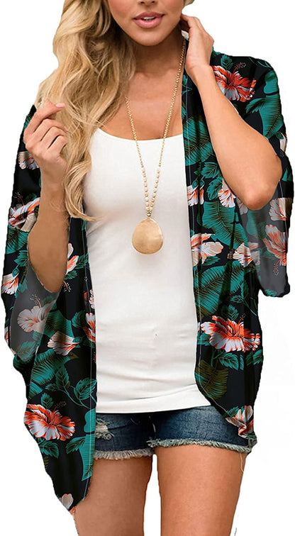  Women's Flowy Summer Chiffon Kimono Cardigans Tops Boho Floral Beach Cover Ups Casual Loose Shirts