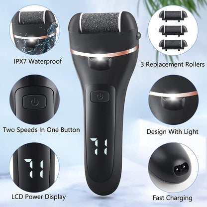 Electric Callus Remover for Feet, Rechargeable Pedicure Tool, Callus Remover Kit with 3 Roller Heads,2 Speed, Battery Display